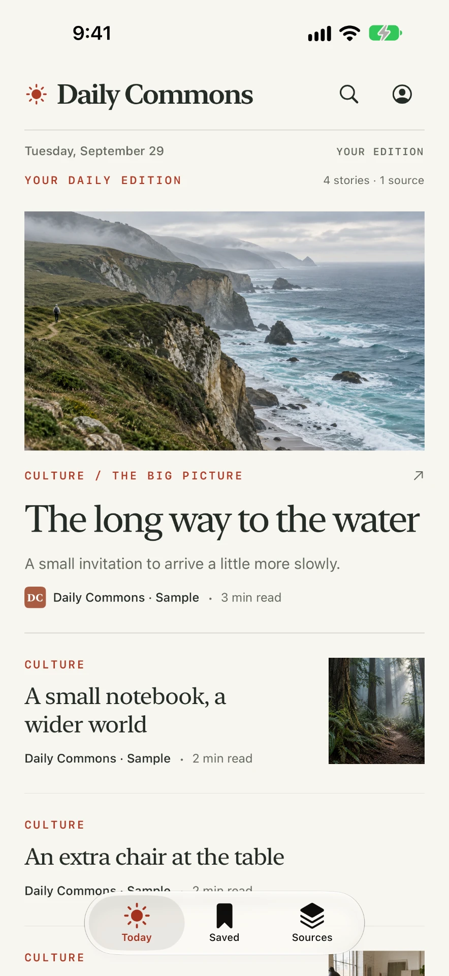 Daily Commons Today screen on iPhone